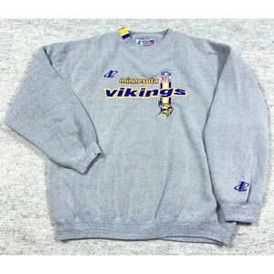 Vintage Minnesota Vikings Sweatshirt Men XL Gray Crewneck Logo Athletic 90s *